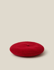 Velvet Bow Wool Beret, Red (RED), large