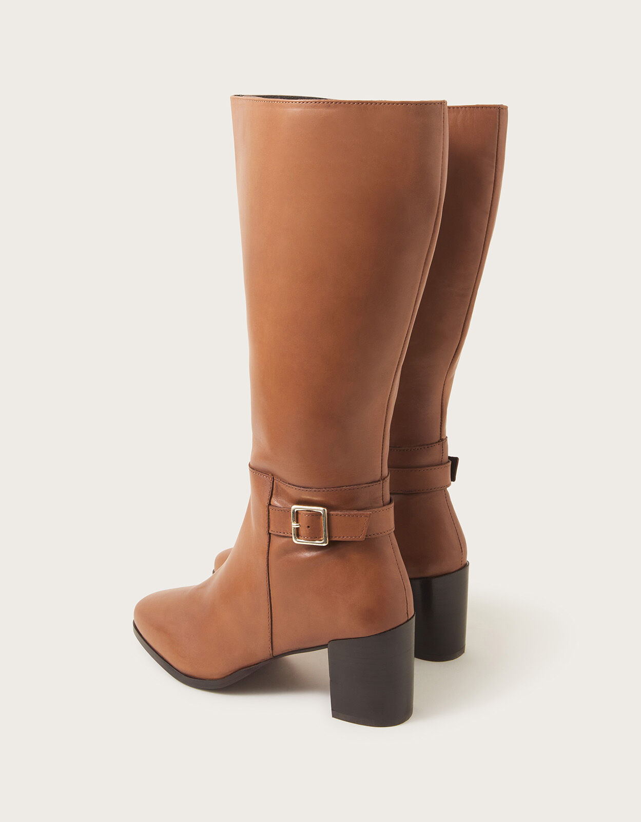 70s Long Leather Heeled Boots Tan