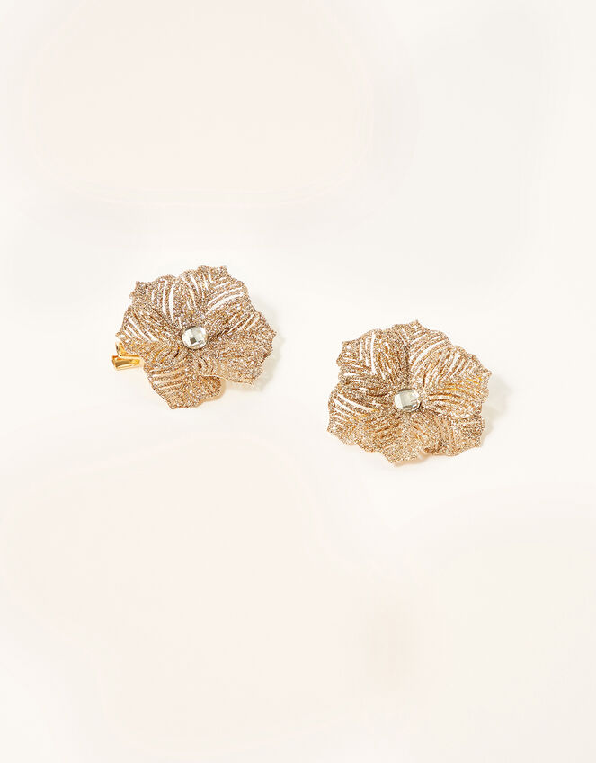 Glitter Flower Hair Clips, , large
