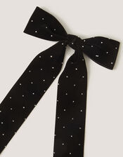 Velvet Rhinestone Bow Hair Clip, Black (BLACK), large