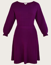 Pleat Cuff Short Knit Dress, Purple (PLUM), large