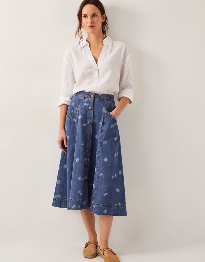 Harper Denim Daisy Midi Skirt, Blue (DENIM BLUE), large