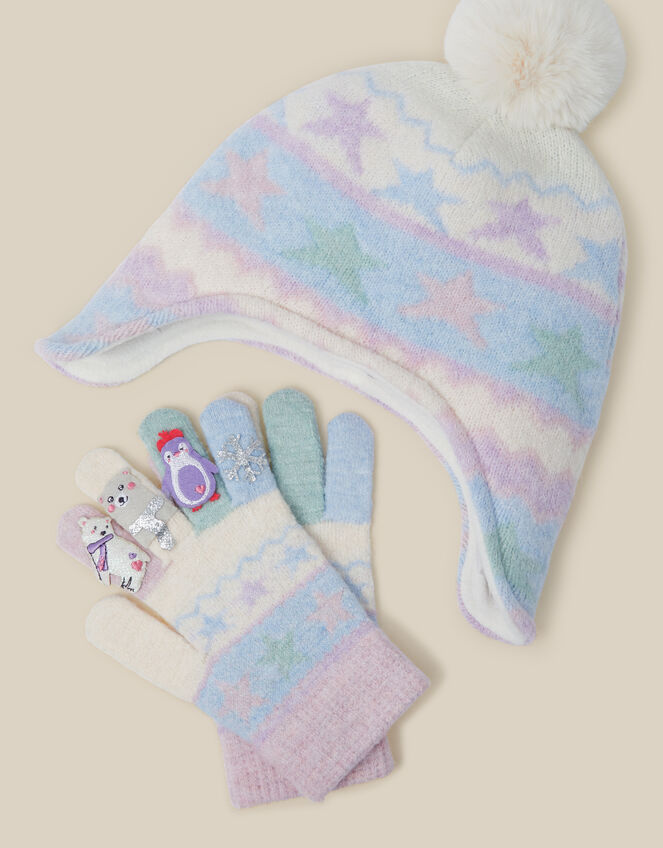 Frozen Friends Trapper Hat & Gloves Set, Blue (BLUE), large