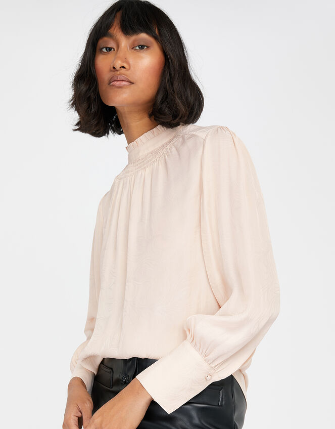 Fiona Feather Jacquard Blouse in Recycled Polyester, Cream (CREAM), large
