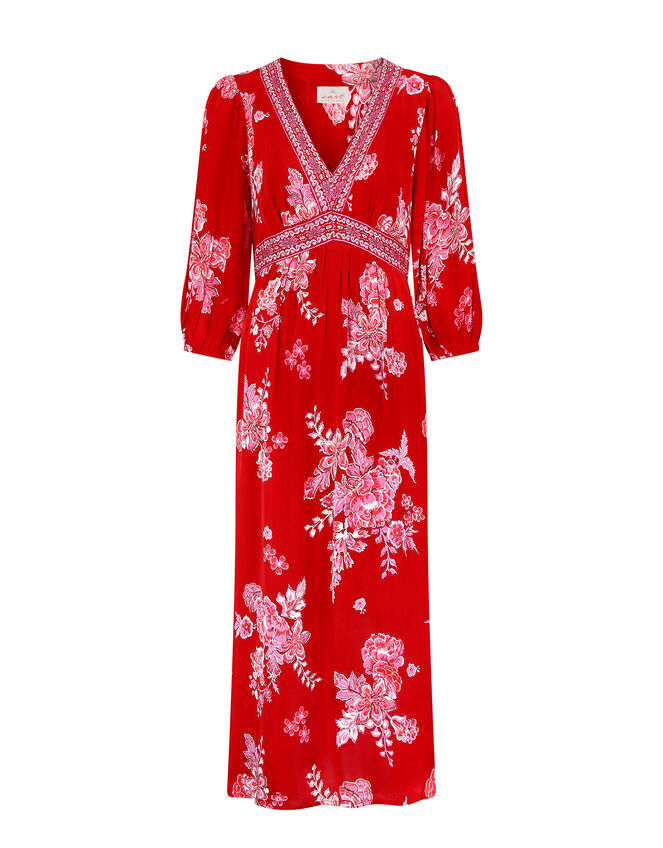 East Floral Print Maxi Dress, Red (RED), large