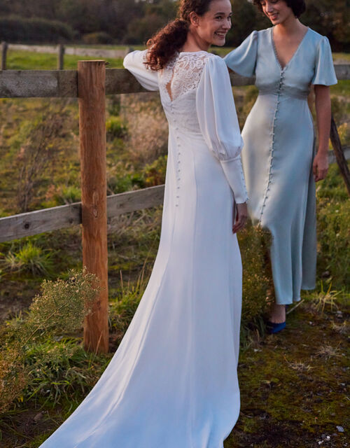 Briana Button Sleeve Bridal Maxi Dress, Ivory (IVORY), large