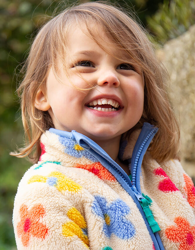 Frugi Flower Print Zip Fleece, Multi (MULTI), large