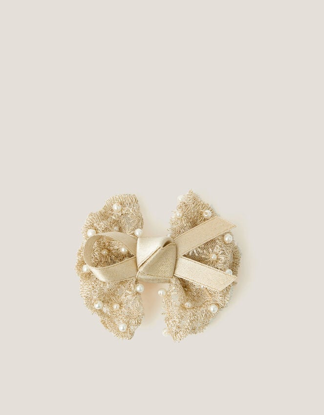 Pearl Lace Bow Hair Clip, , large