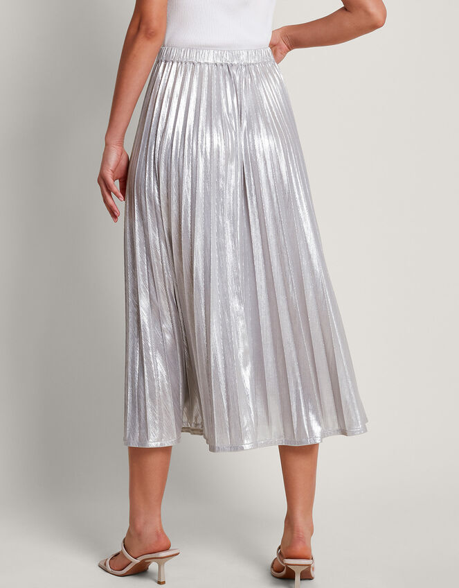 Mia Pleated Midi Skirt, Silver (SILVER), large