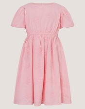 Puff Sleeve Floral Embroidered Dress, Pink (PINK), large