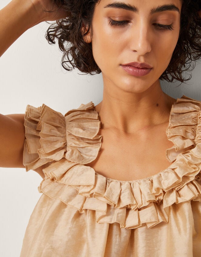 Ella Sleeveless Frill Top, APRICOT, large