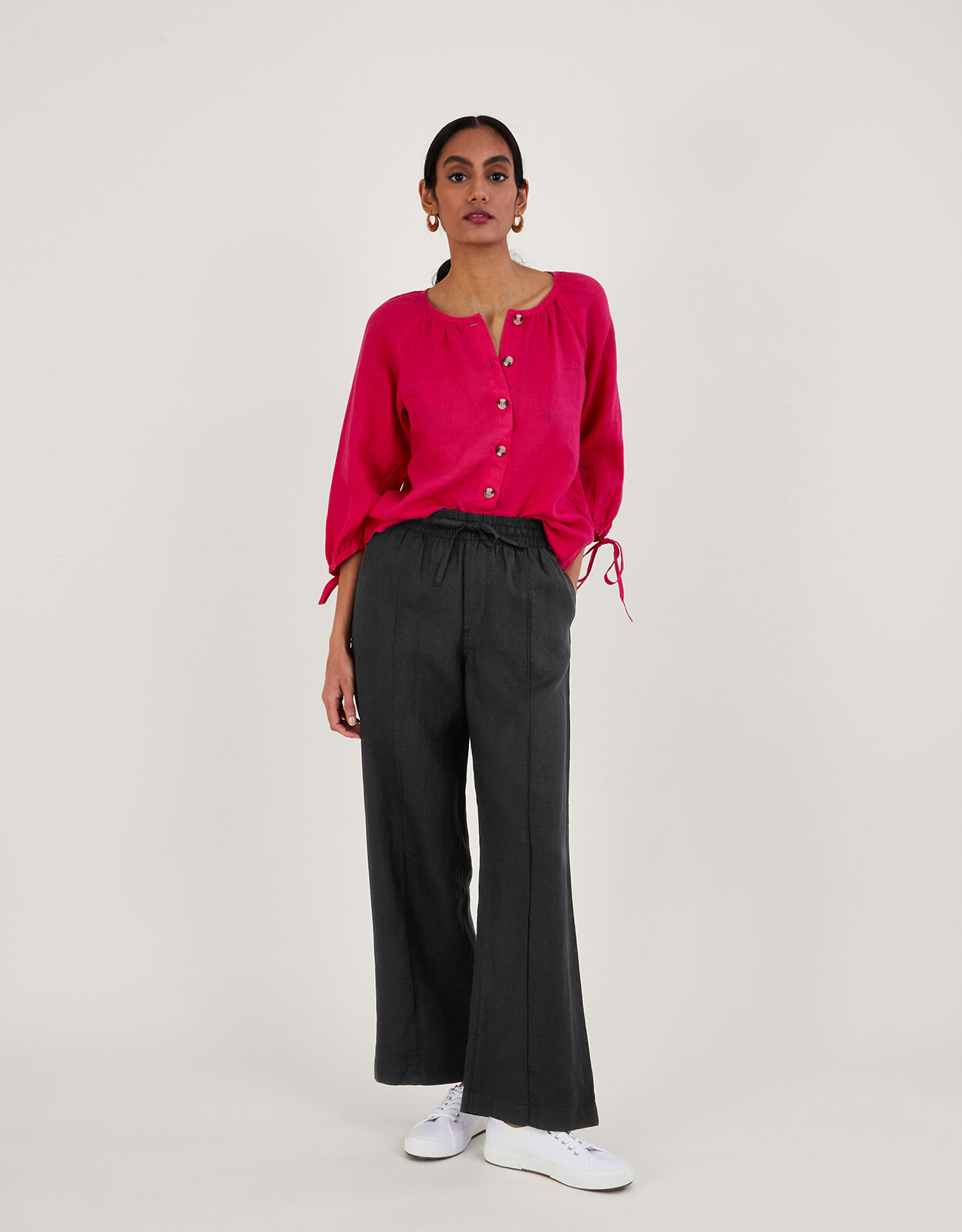 Ladies straight leg linen outlet trousers uk