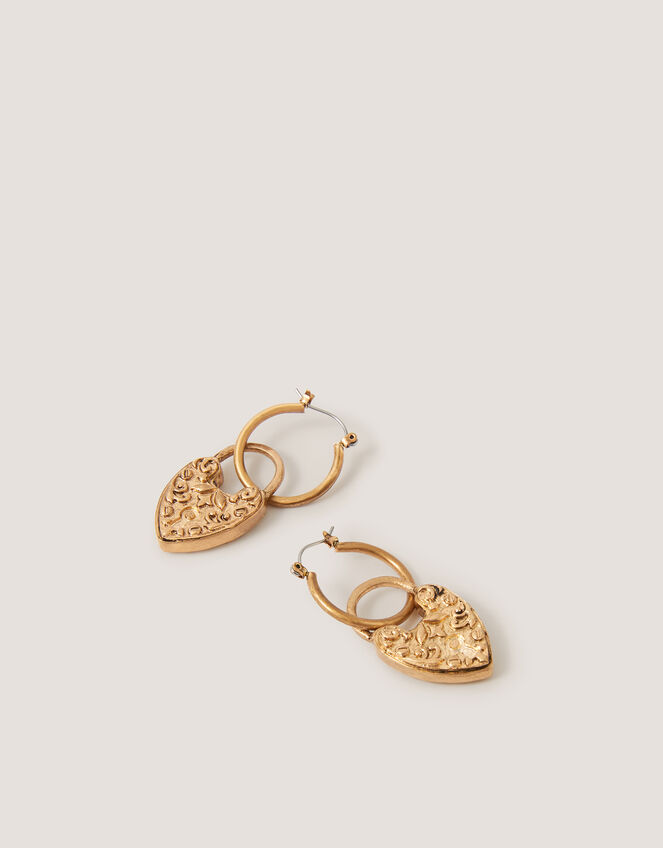 Heart Padlock Drop Hoop Earrings, , large