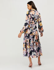 Marie Sustainable Floral Satin Midi Dress, Blue (BLUE), large