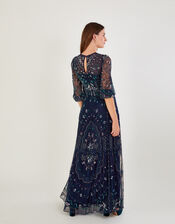 Lily Embellished Maxi Dress with Recycled Polyester , Blue (NAVY), large