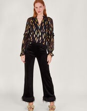 Fenna Sheer Feather Print Shirt, Black (BLACK), large