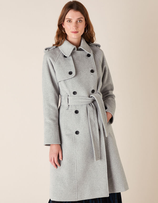 Trench Coat in Wool Blend, Grey (GREY), large