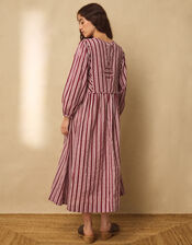East Vika Hand-Woodblock Stripe Midi Dress, Red (BERRY), large