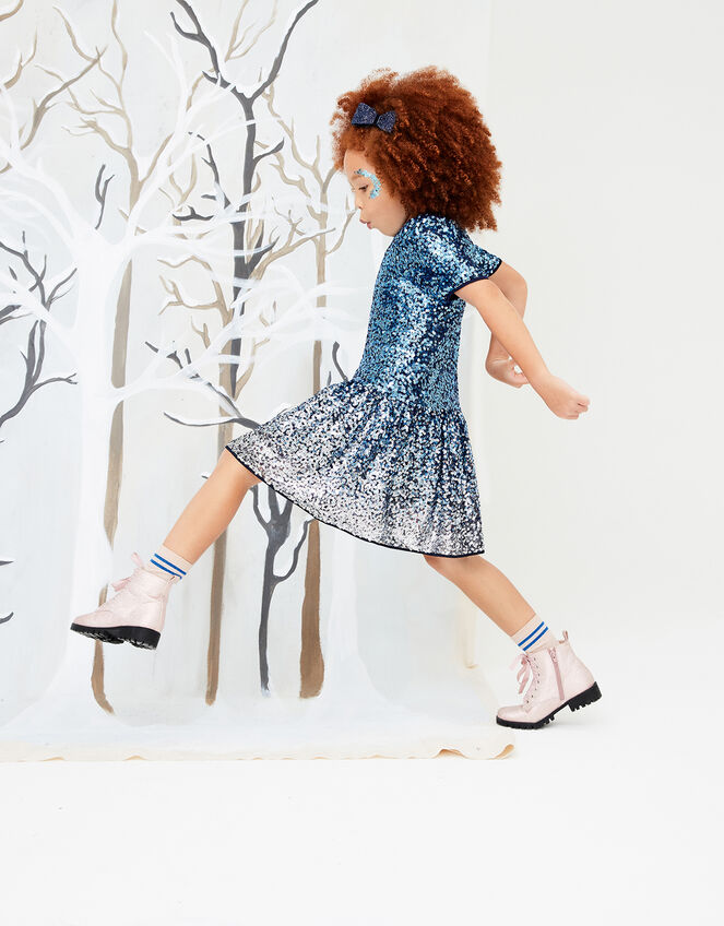 Ombre Sequin Drop Waist Dress, Blue (BLUE), large