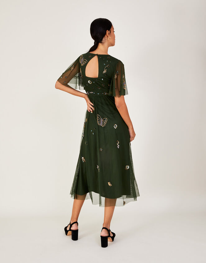 Kylie Embroidered Midi Tea Dress, Green (KHAKI), large