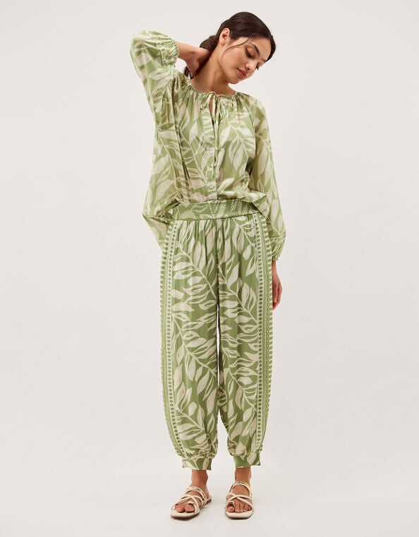 Lillie Leaf Print Harem Trousers, Green (GREEN), large