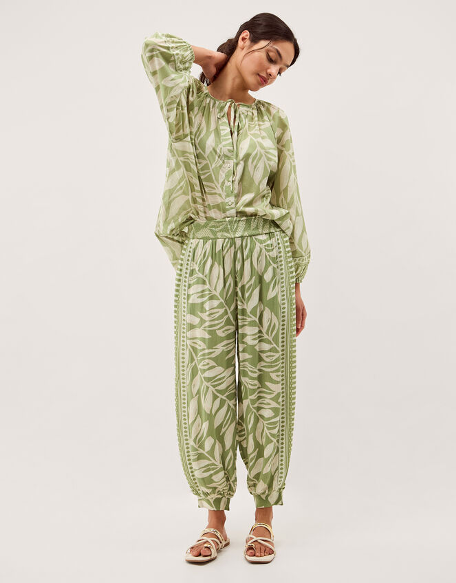 Lillie Leaf Print Harem Trousers, Green (GREEN), large