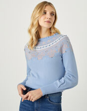 Fair Isle Sequin Jumper, Blue (BLUE), large