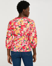 Verna Floral Blouse in Linen and Organic Cotton, Red (RED), large