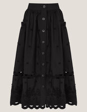 Esme Floral Appliqué Midi Skirt, Black (BLACK), large
