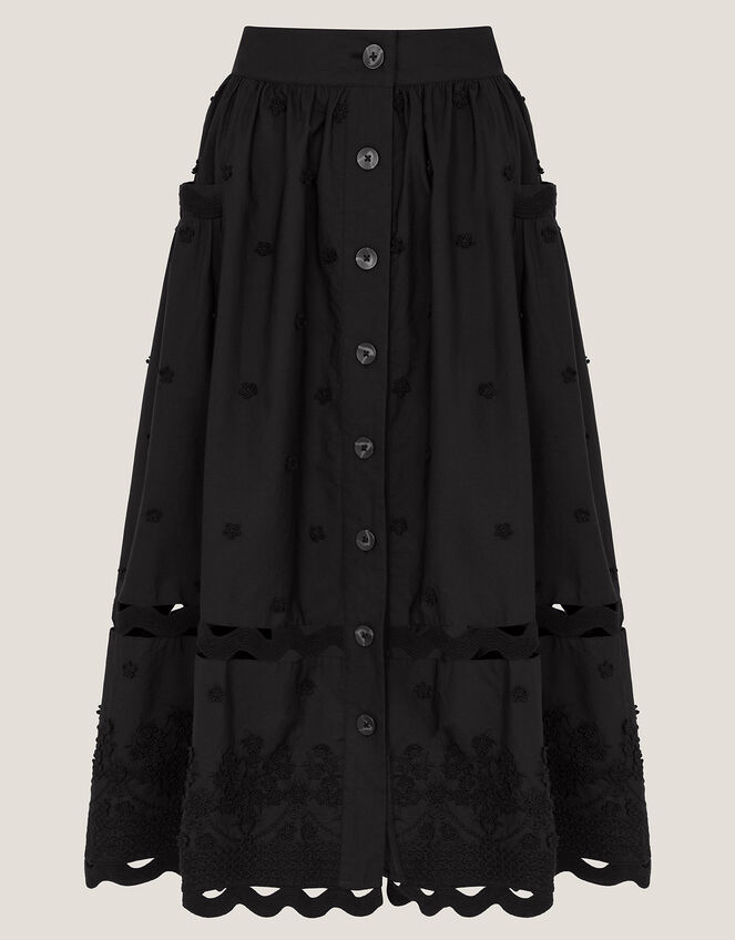 Esme Floral Appliqué Midi Skirt, Black (BLACK), large