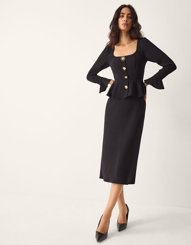 Willow Statement Button Midi Dress Black