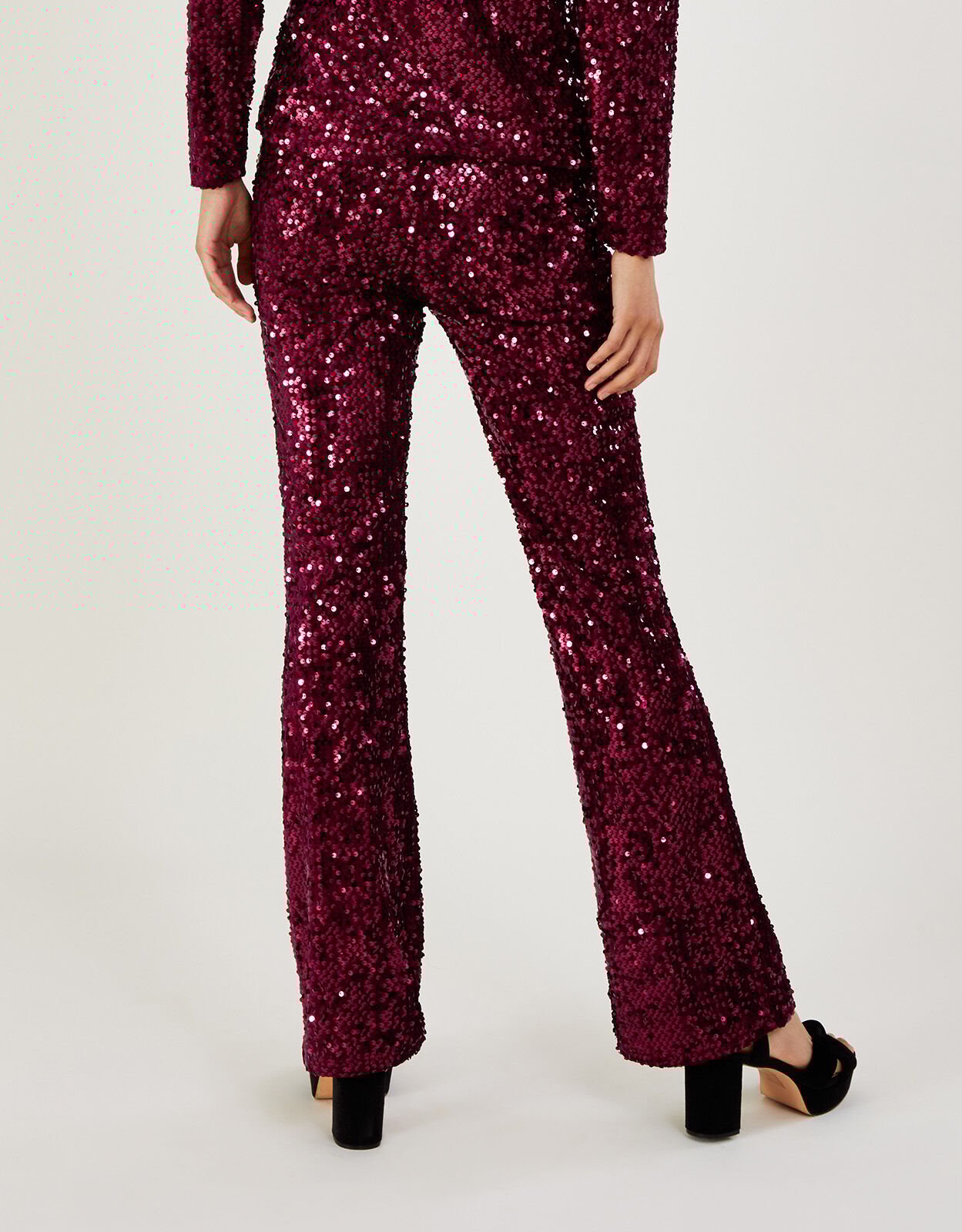 Red sequin trousers hotsell