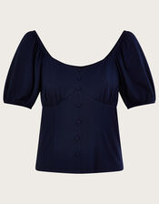 Structured Short Sleeve Jersey Top with LENZING™ ECOVERO™ , Blue (NAVY), large