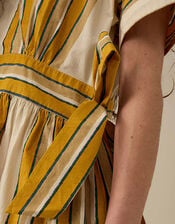 East Alana Hand-Woodblock Tonal Check Striped Midi Dress, Yellow (YELLOW), large