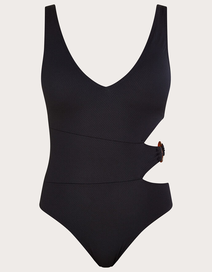 Plain CutOut ORing Swimsuit with Recycled Polyester Black