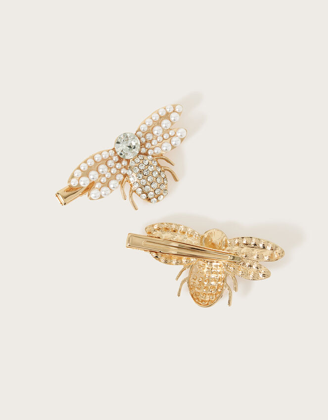 Pearly Bumblebee Hair Clips Set of Two, , large