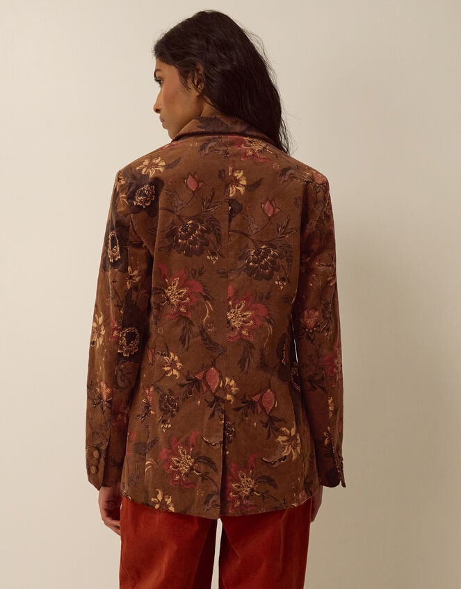Princella Floral Corduroy Blazer, Brown (BROWN), large