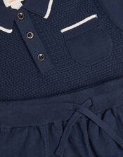 Knitted Polo Shirt and Shorts Set, Blue (NAVY), large