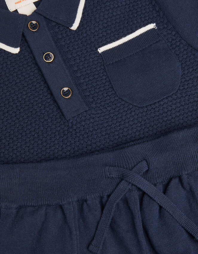 Knitted Polo Shirt and Shorts Set, Blue (NAVY), large