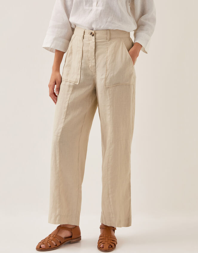 Jolie Short Wide Leg Linen Trousers, Natural (NATURAL), large