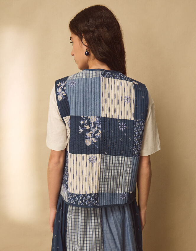 East Milly Quilted Floral Patchwork Waistcoat, Blue (BLUE), large