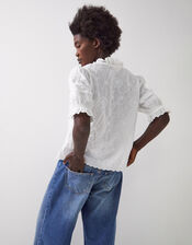 East Bria Broderie Puff Sleeve Top, White (WHITE), large