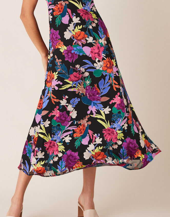 Bonnie Floral Burnout Print Midi Dress, Black (BLACK), large