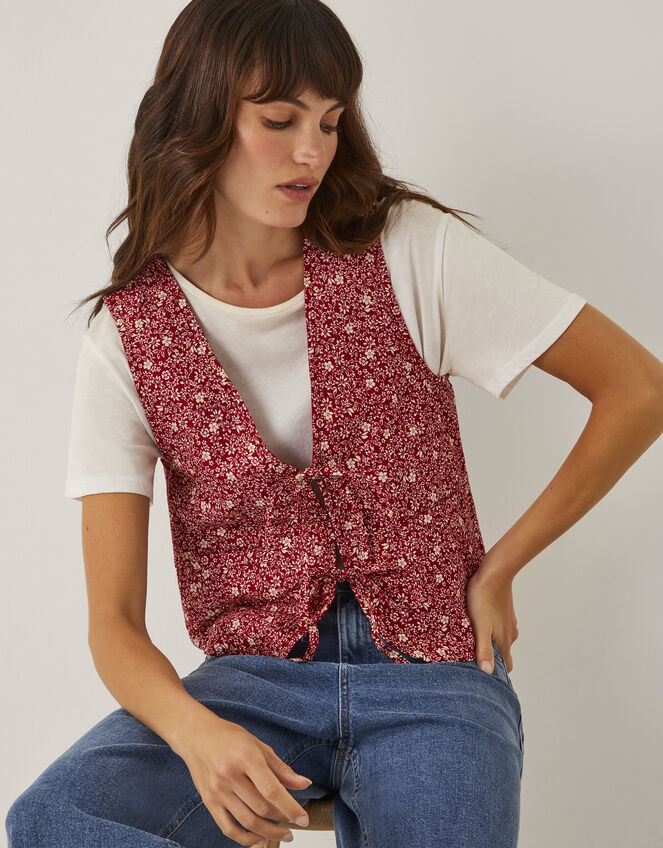 Felipa Floral Print Waistcoat, Red (RED), large