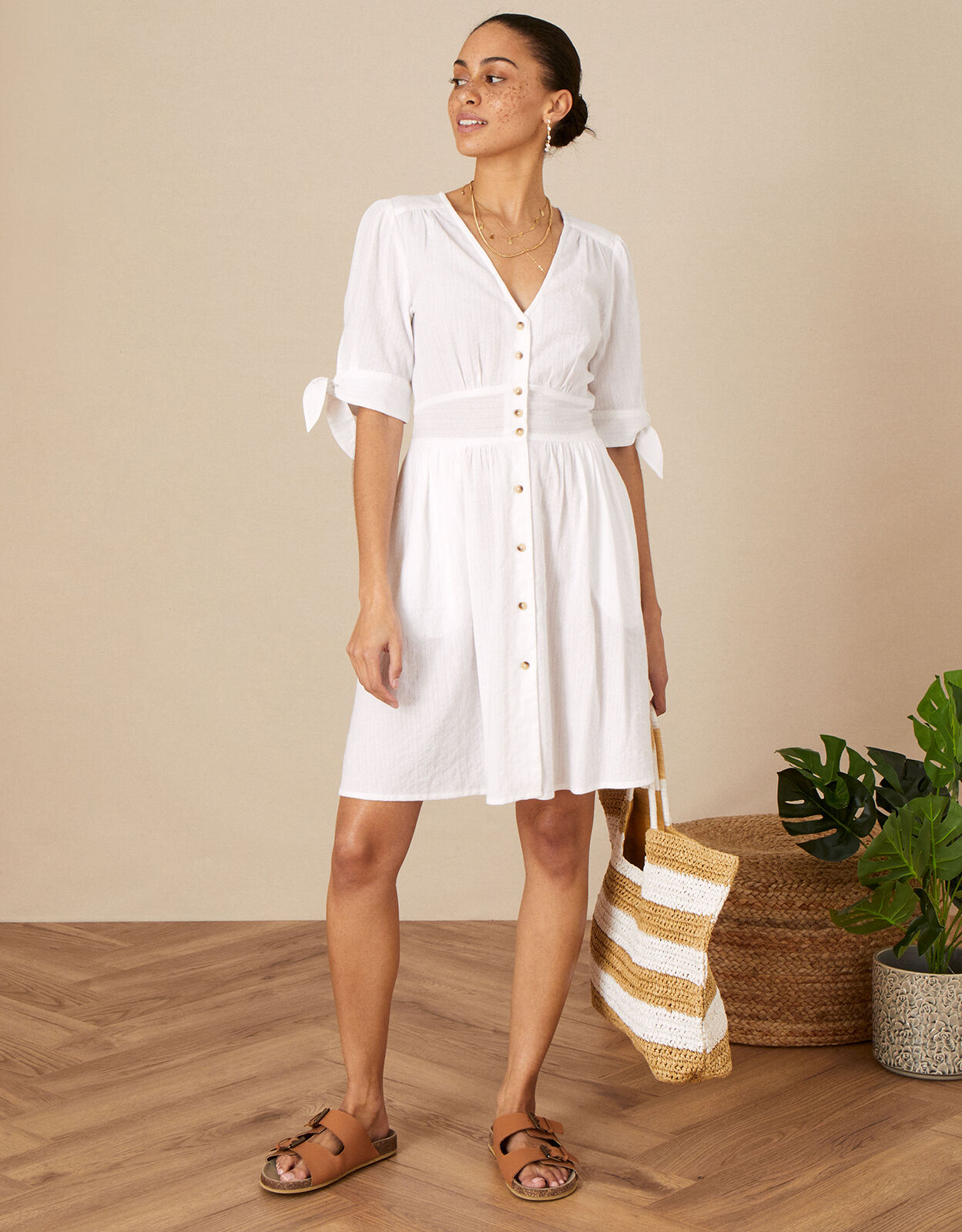 Dolly Dobby Stripe Short Dress White