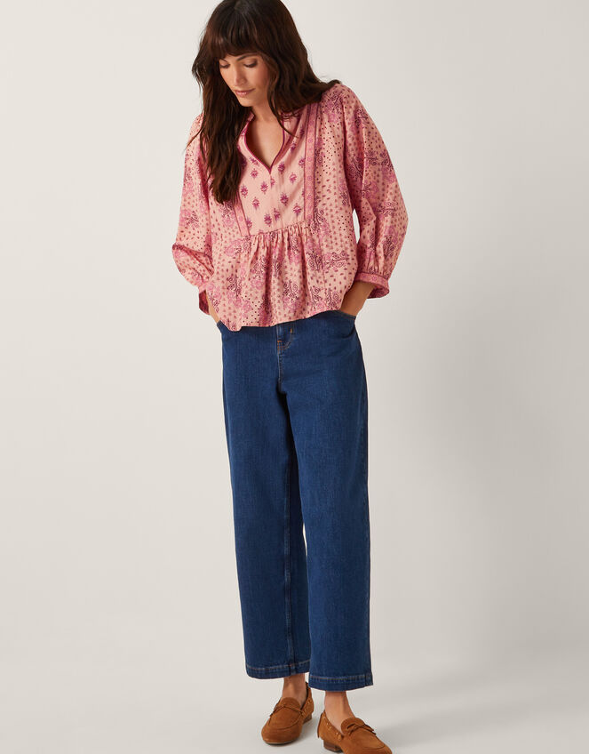 Sybil Contrast Print Blouse, Orange (CORAL), large