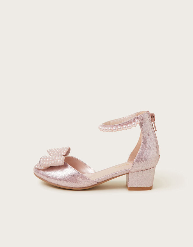 Pearl Bow Glitter Heels, Pink (PINK), large