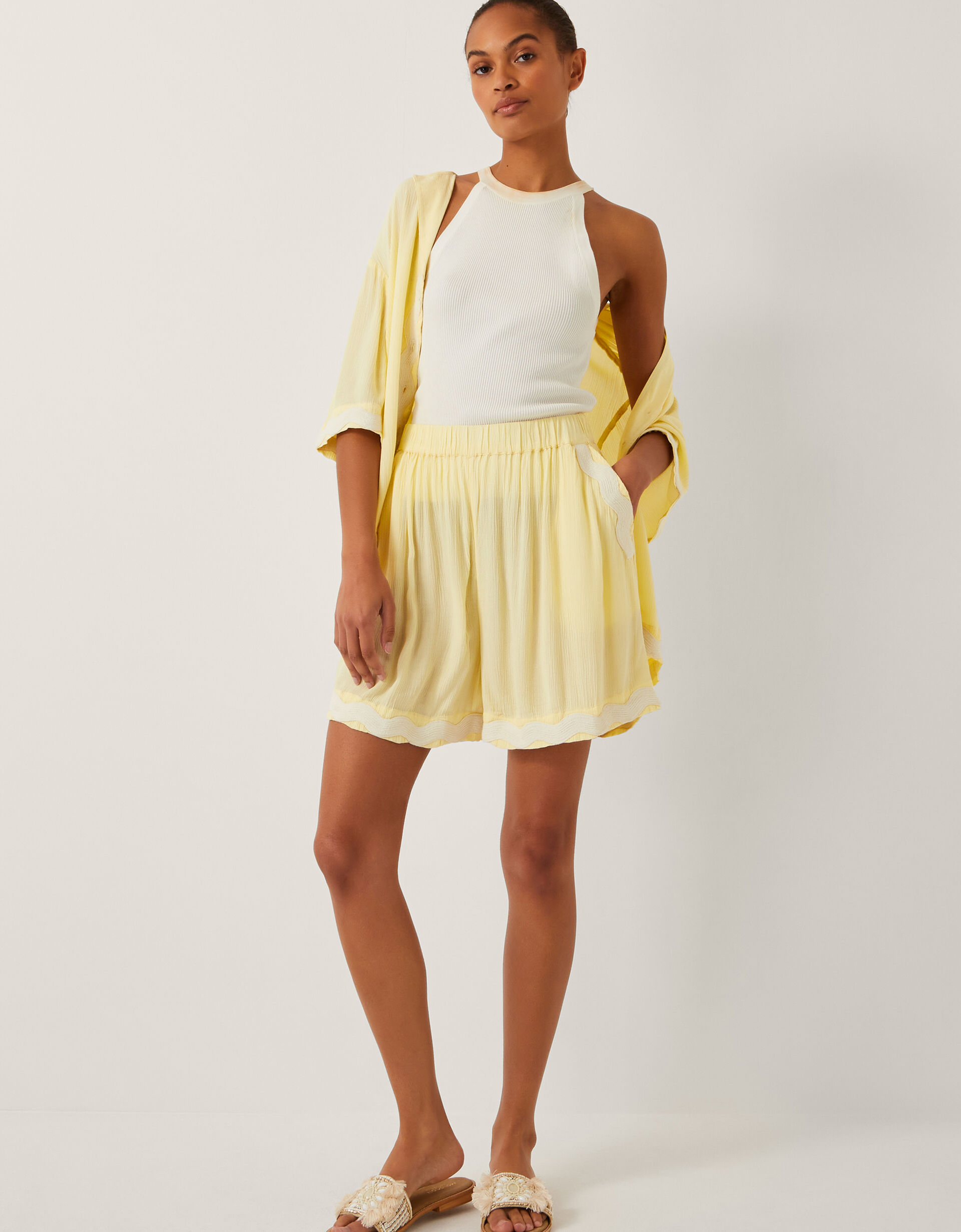 Sienna Ricrac Crinkle Shorts Yellow