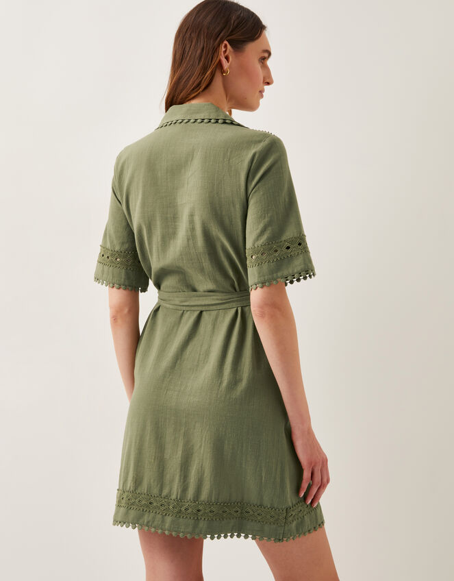 Amelia Embroidered Mini Shirt Dress, Green (KHAKI), large