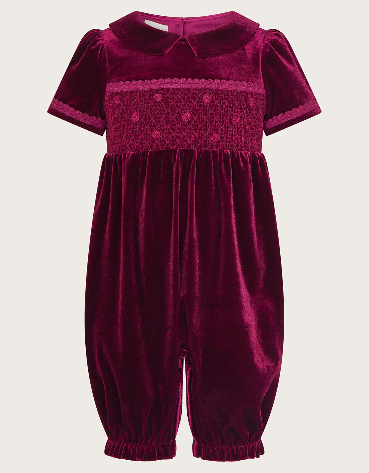 Baby Velvet Smock Romper Red